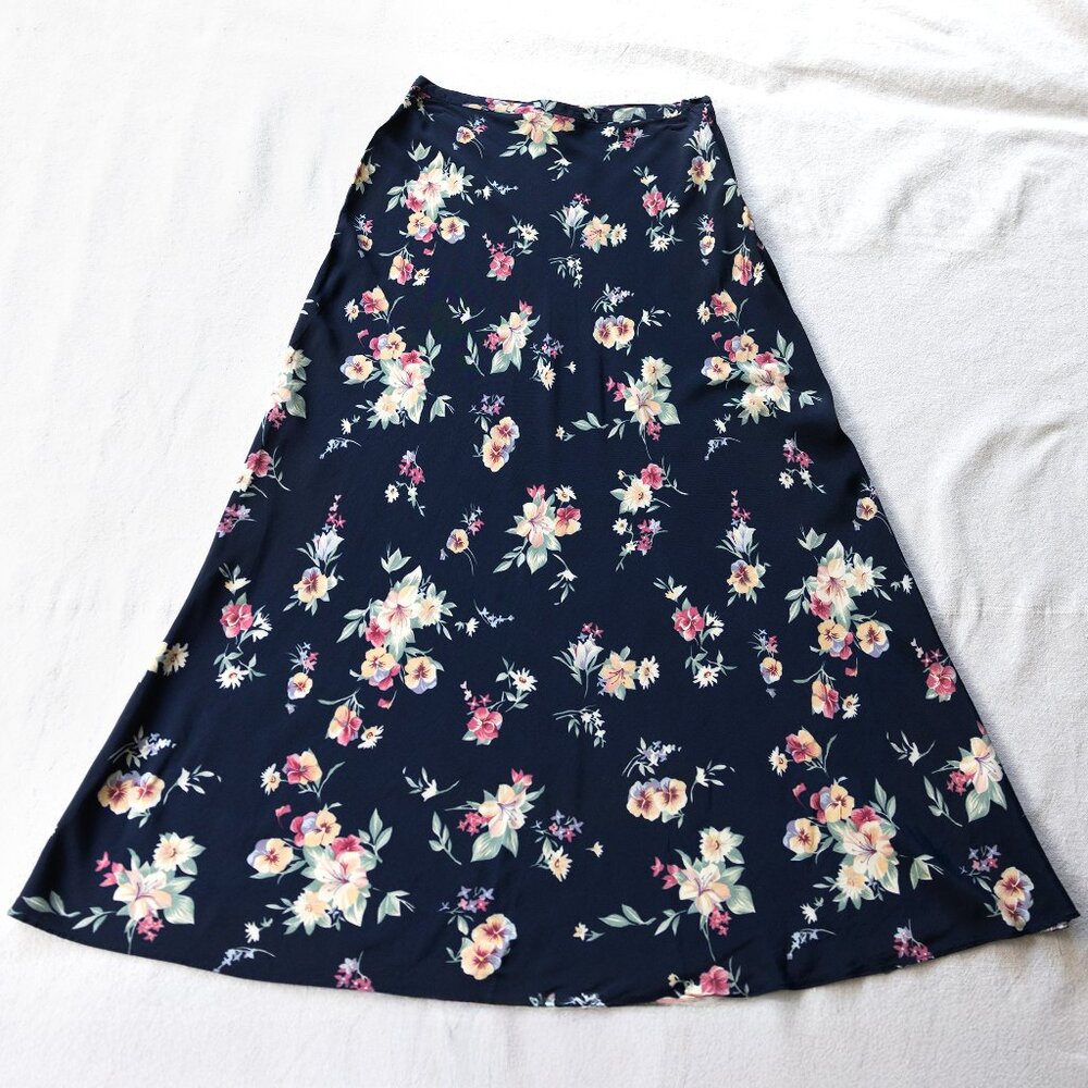 Vintage Navy Floral Maxi Skirt | 90s Boho | Romantic Whimsigoth | CottageCore